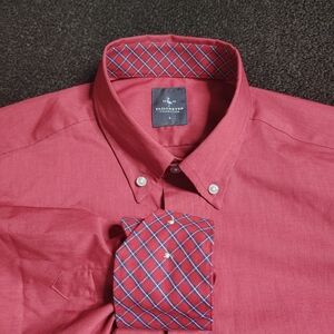 Tailorbyrd Burgundy Check Plaid Flip Cuff Long Sleeve Button Down Men's Large